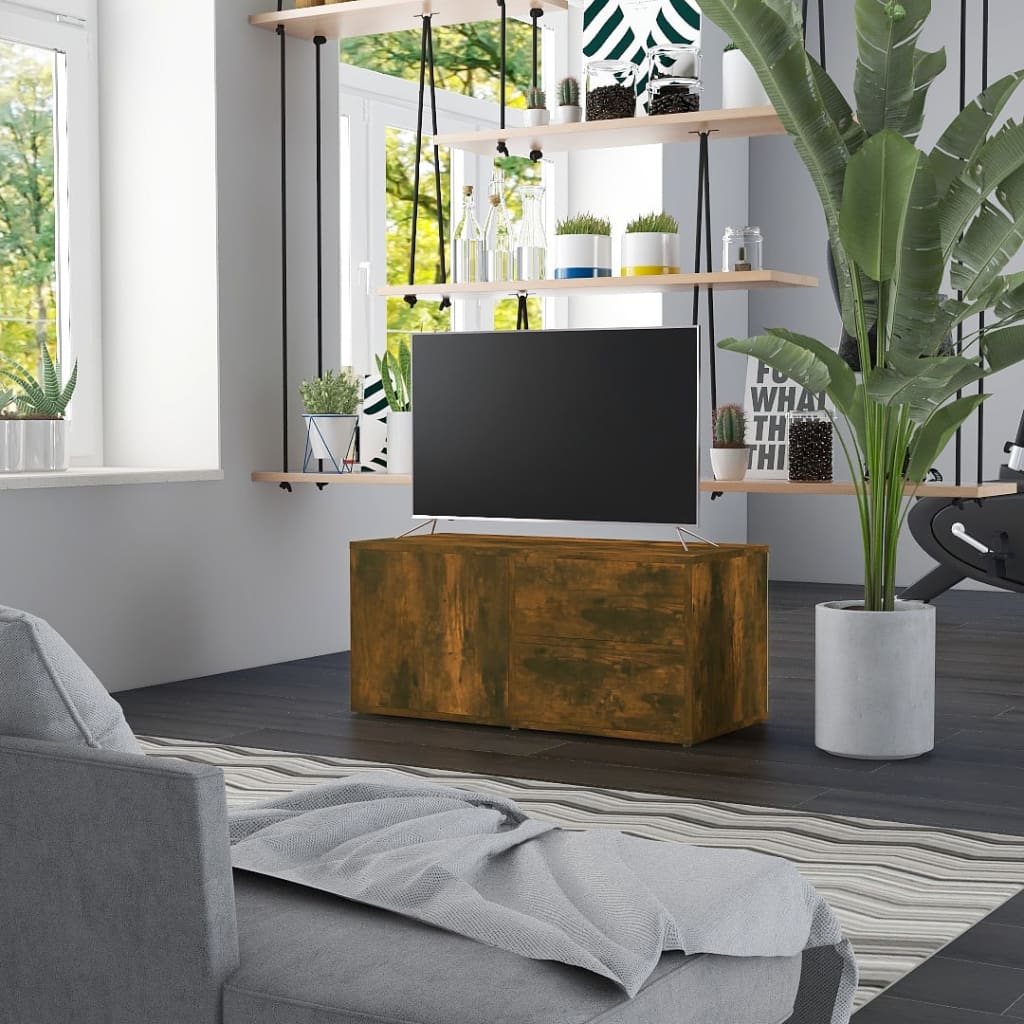 Meuble TV Chêne fumé 80x34x36 cm Bois d'ingénierie - XIOS