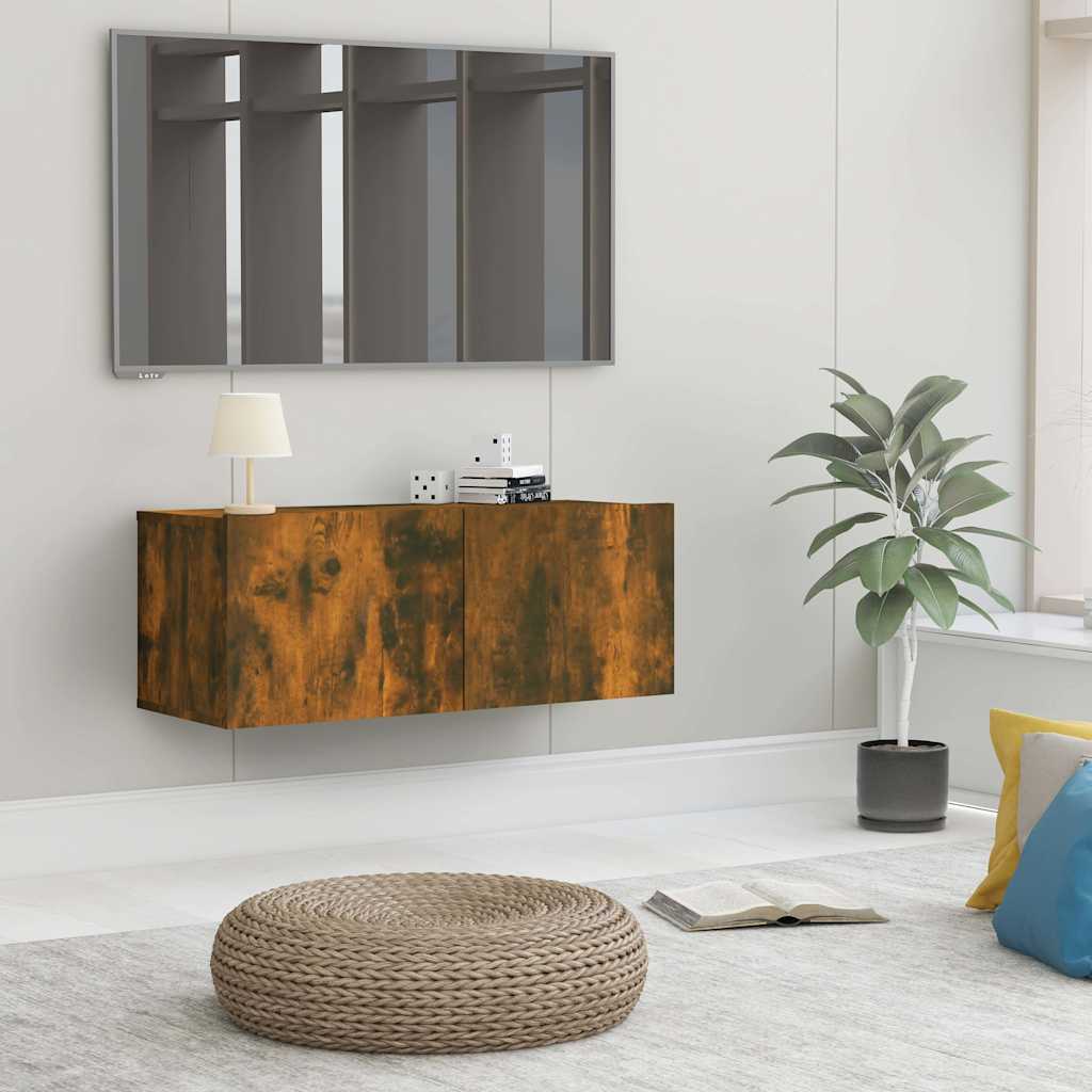Meuble TV chêne fumé 80x30x30 cm bois d'ingénierie - XIOS