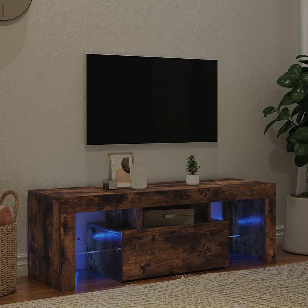 Meuble TV avec lumières LED chêne fumé 120x35x40 cm - XIOS