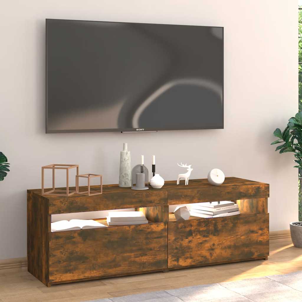 Meuble TV avec lumières LED chêne fumé 120x35x40 cm - XIOS