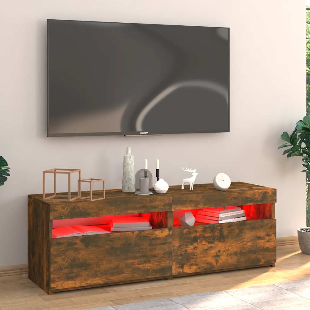 Meuble TV avec lumières LED chêne fumé 120x35x40 cm - XIOS