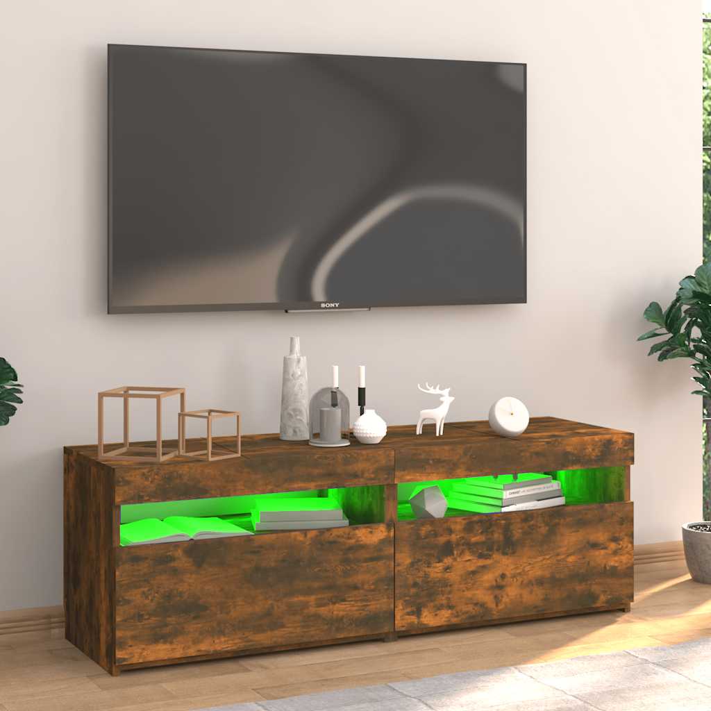 Meuble TV avec lumières LED chêne fumé 120x35x40 cm - XIOS