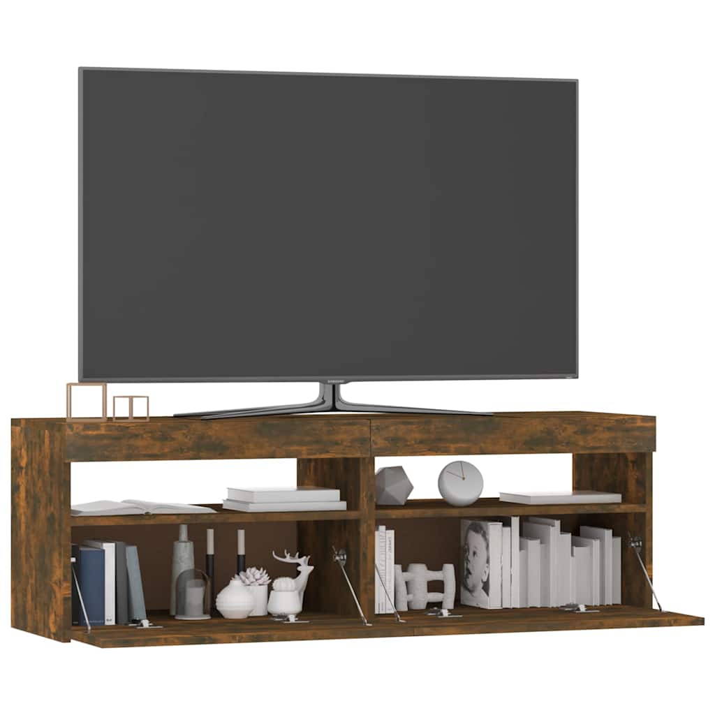Meuble TV avec lumières LED chêne fumé 120x35x40 cm - XIOS