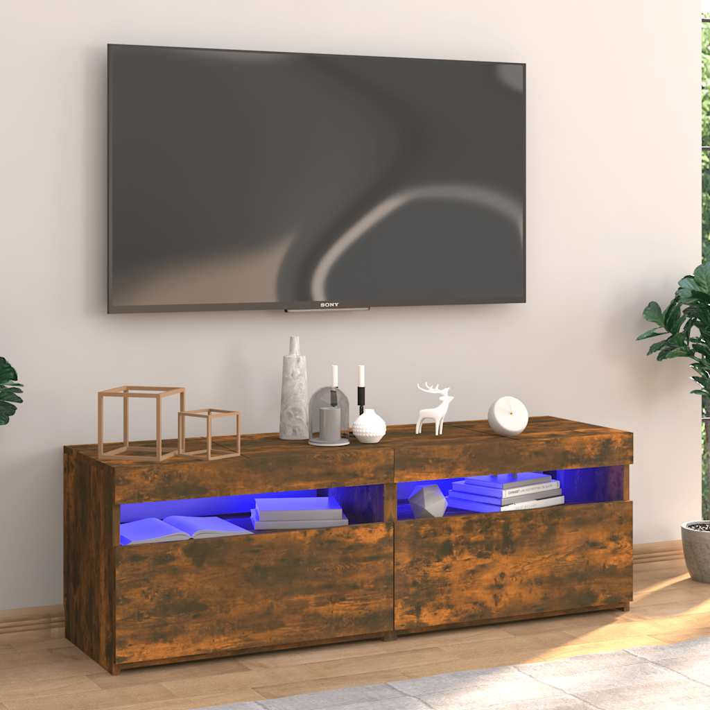 Meuble TV avec lumières LED chêne fumé 120x35x40 cm - XIOS