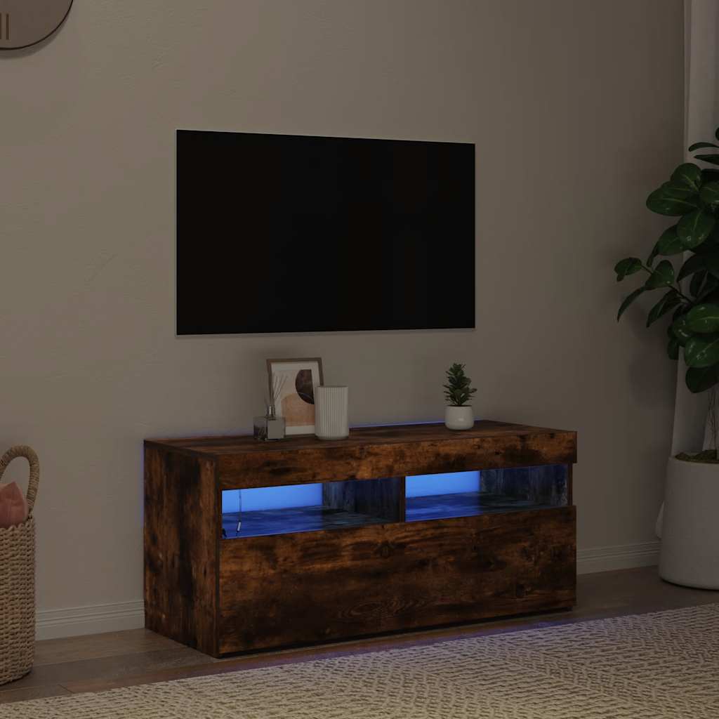 Meuble TV avec lumières LED Chêne fumé 90x35x40 cm - XIOS