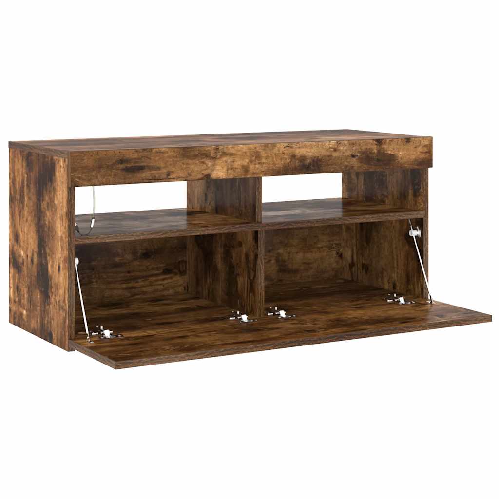 Meuble TV avec lumières LED Chêne fumé 90x35x40 cm - XIOS