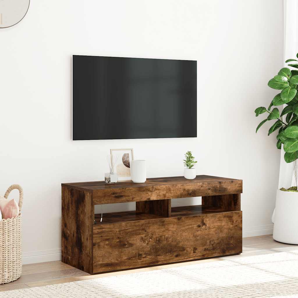 Meuble TV avec lumières LED Chêne fumé 90x35x40 cm - XIOS