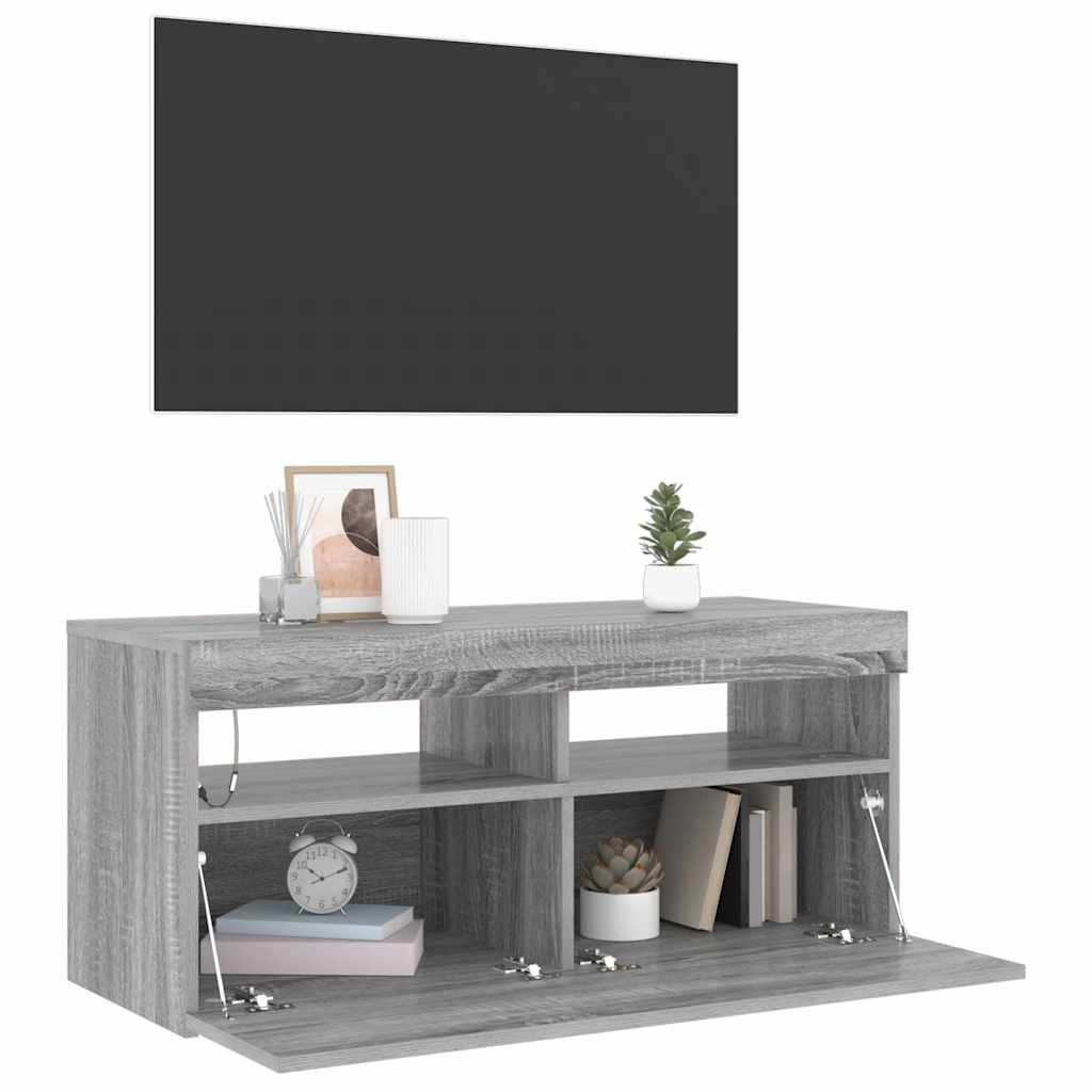 Meuble TV avec lumières LED Sonoma gris 90x35x40 cm - XIOS