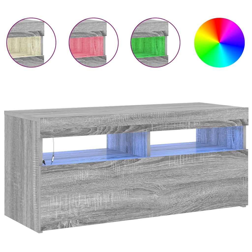 Meuble TV avec lumières LED Sonoma gris 90x35x40 cm - XIOS
