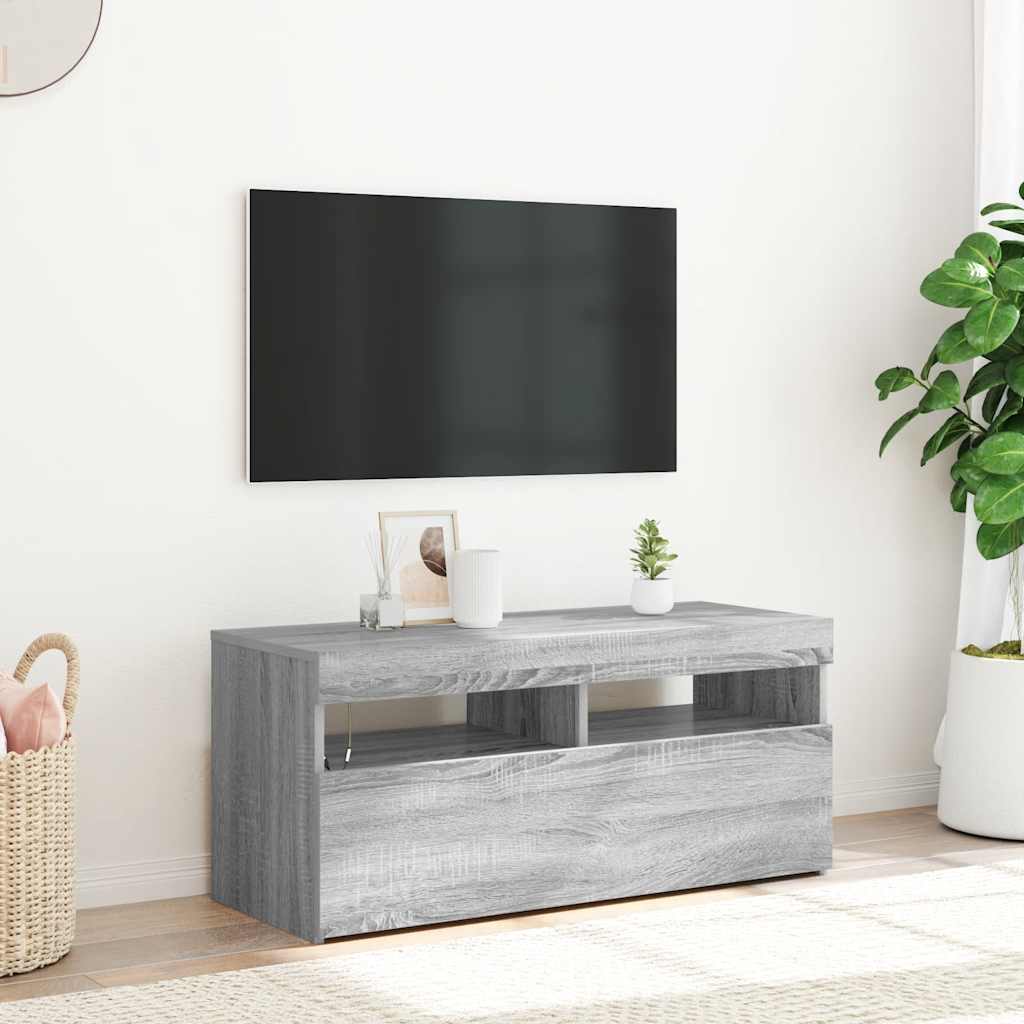 Meuble TV avec lumières LED Sonoma gris 90x35x40 cm - XIOS