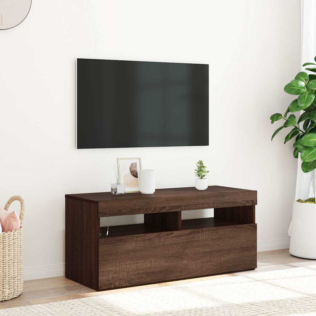 Meuble TV avec lumières LED Chêne marron 90x35x40 cm - XIOS