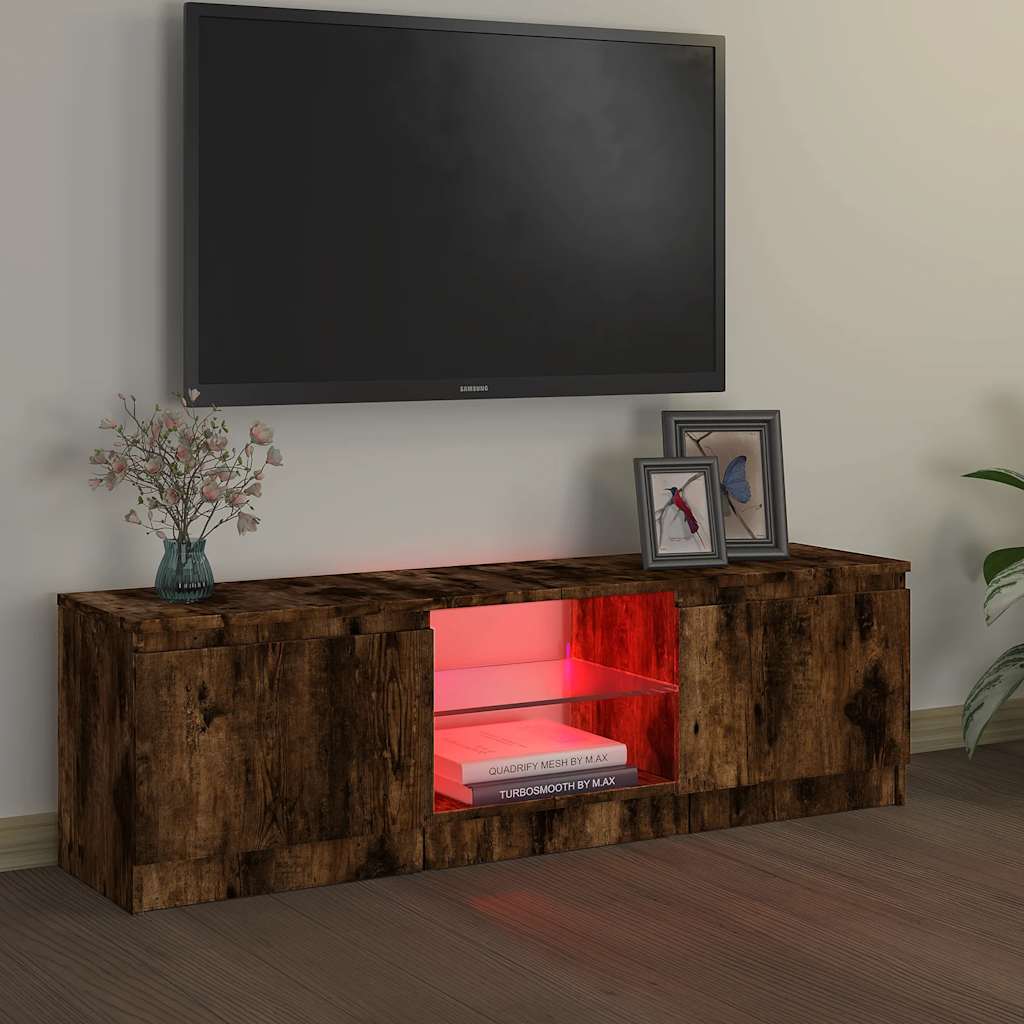 Meuble TV avec lumières LED chêne fumé 120x30x36 cm - XIOS