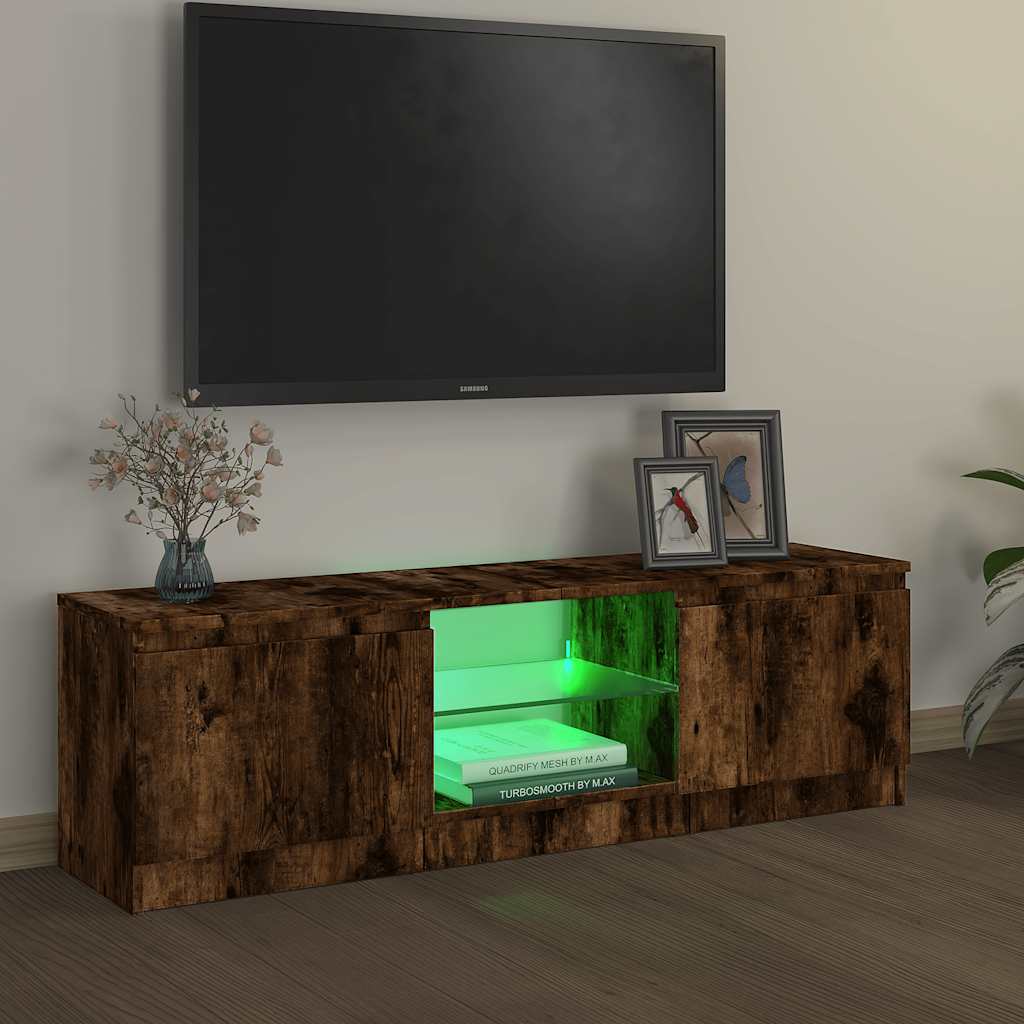 Meuble TV avec lumières LED chêne fumé 120x30x36 cm - XIOS