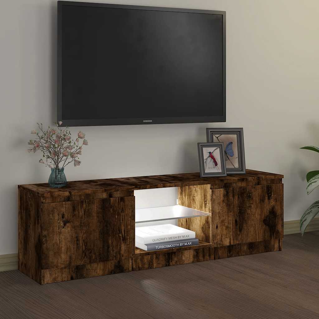 Meuble TV avec lumières LED chêne fumé 120x30x36 cm - XIOS