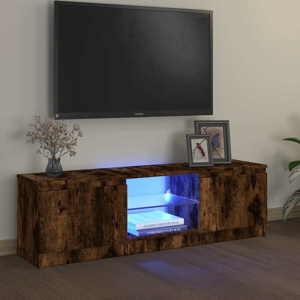 Meuble TV avec lumières LED chêne fumé 120x30x36 cm - XIOS