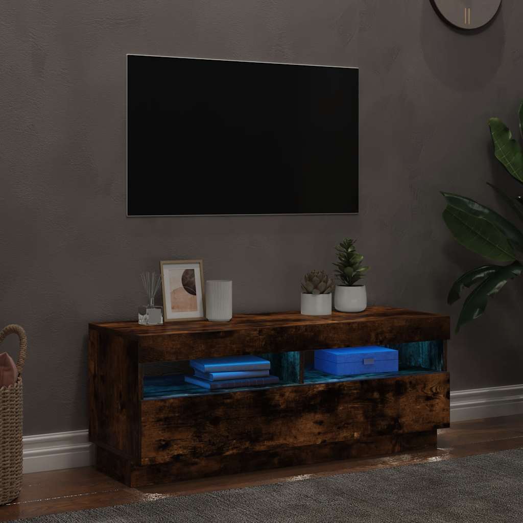 Meuble TV avec lumières LED chêne fumé 100x35x40 cm - XIOS