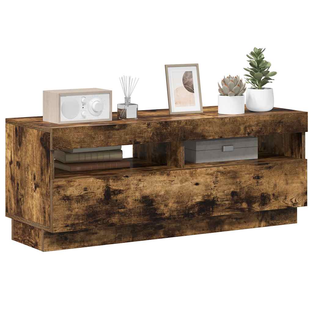 Meuble TV avec lumières LED chêne fumé 100x35x40 cm - XIOS