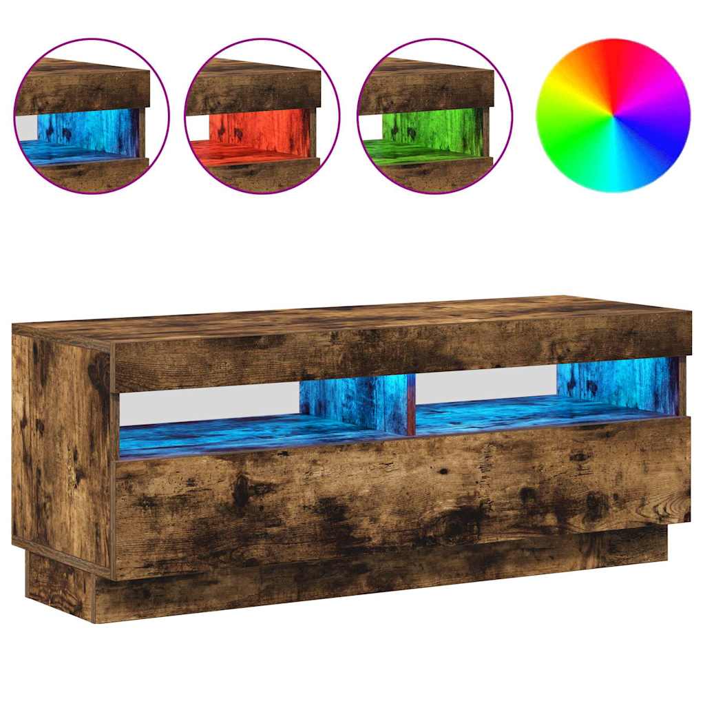 Meuble TV avec lumières LED chêne fumé 100x35x40 cm - XIOS