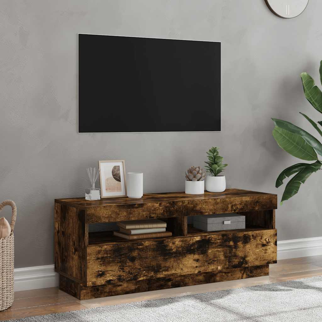 Meuble TV avec lumières LED chêne fumé 100x35x40 cm - XIOS