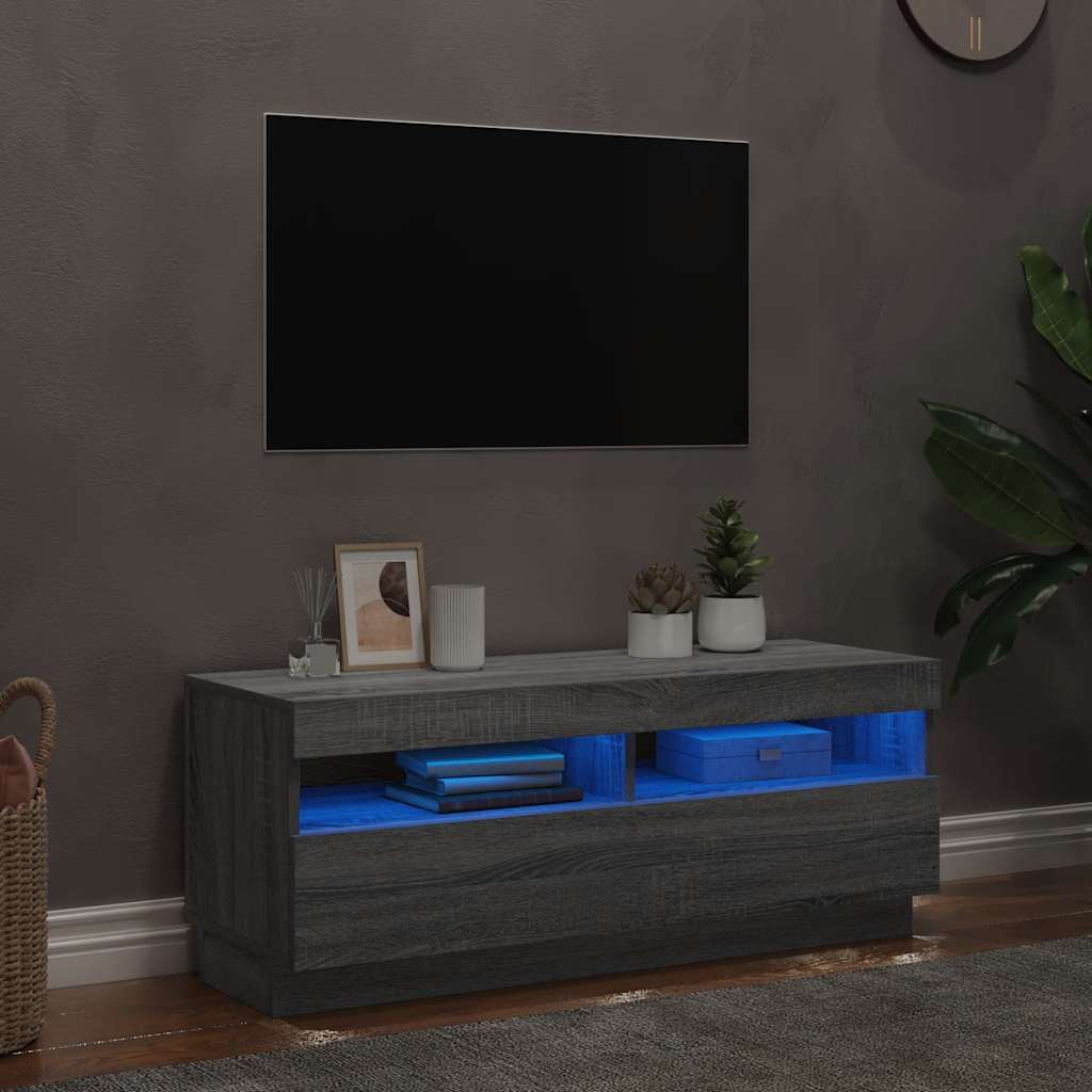 Meuble TV avec lumières LED sonoma gris 100x35x40 cm