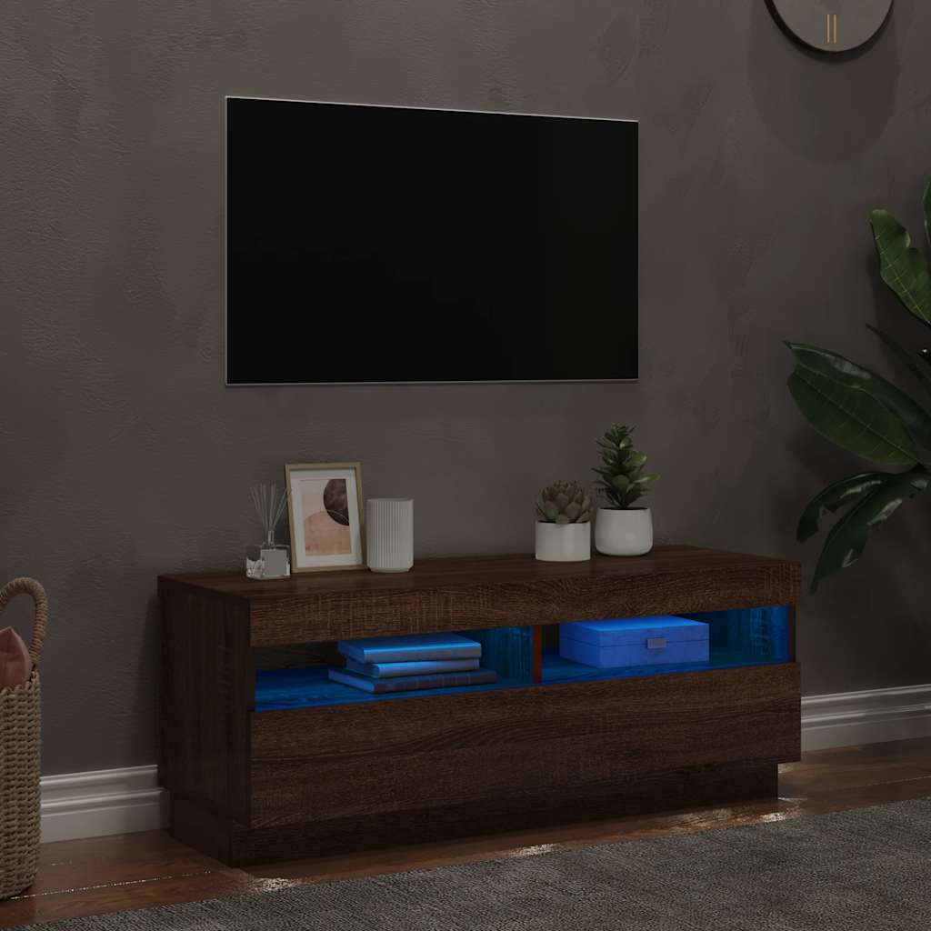Meuble TV avec lumières LED chêne marron 100x35x40 cm - XIOS