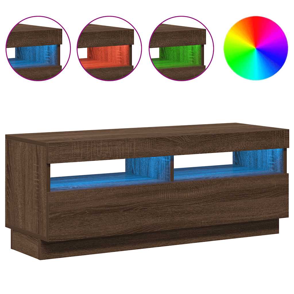 Meuble TV avec lumières LED chêne marron 100x35x40 cm - XIOS