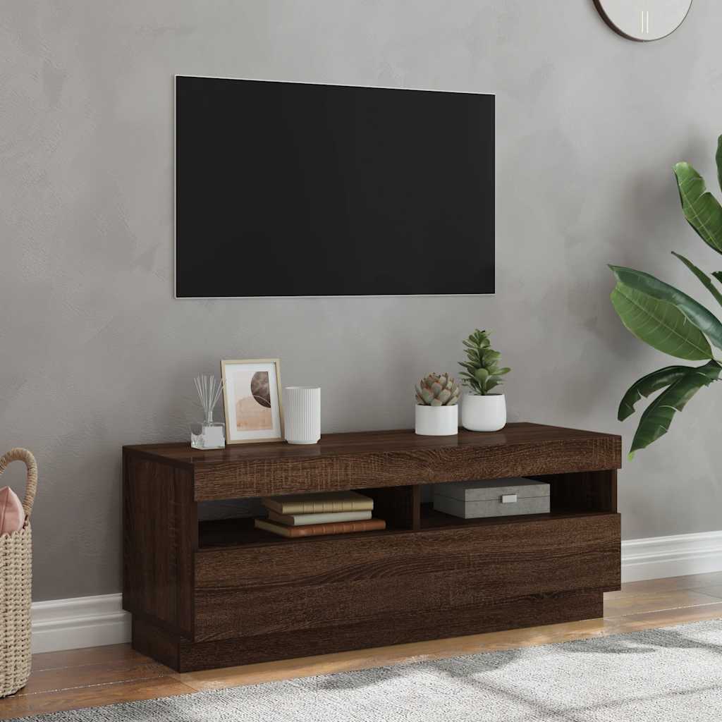 Meuble TV avec lumières LED chêne marron 100x35x40 cm - XIOS
