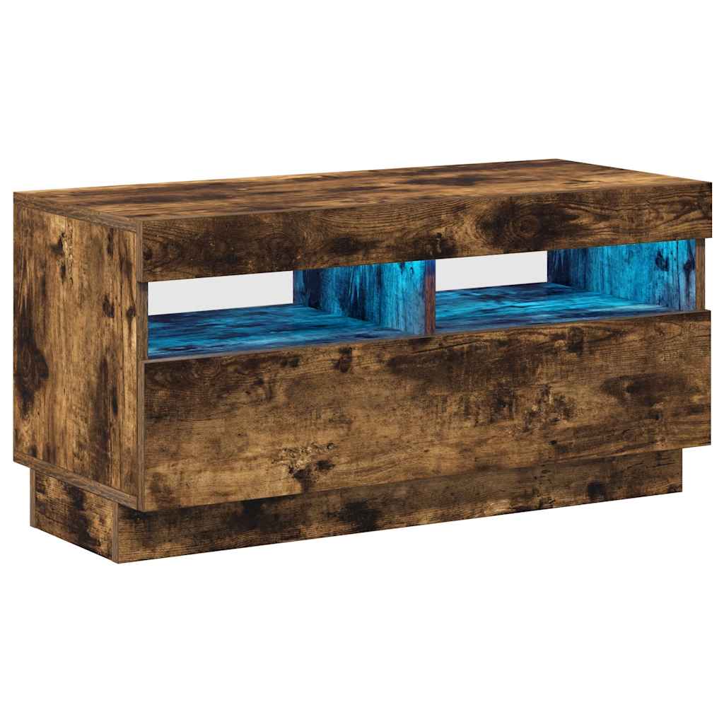 Meuble TV avec lumières LED chêne fumé 80x35x40 cm - XIOS