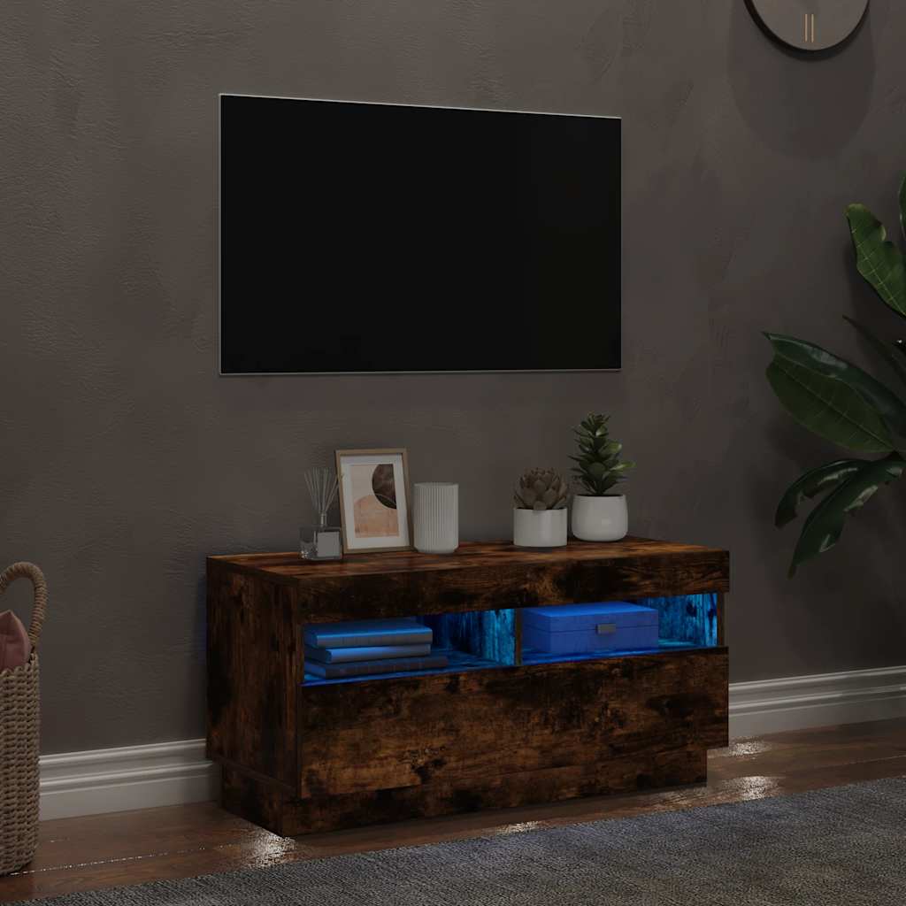 Meuble TV avec lumières LED chêne fumé 80x35x40 cm - XIOS