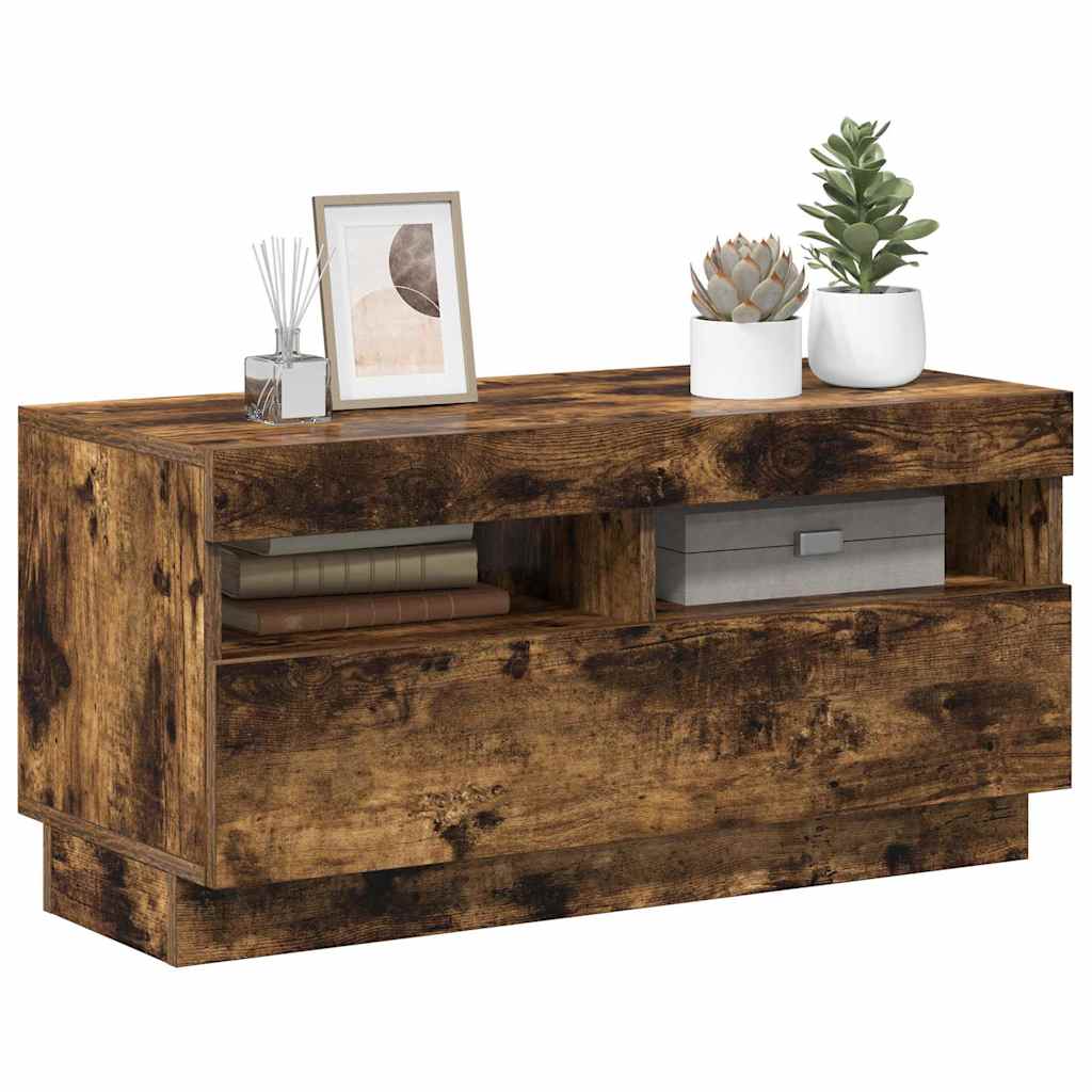 Meuble TV avec lumières LED chêne fumé 80x35x40 cm - XIOS