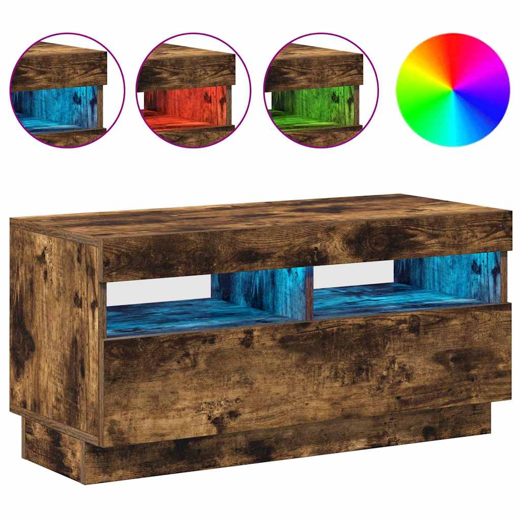 Meuble TV avec lumières LED chêne fumé 80x35x40 cm - XIOS