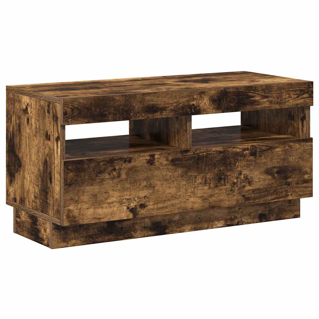 Meuble TV avec lumières LED chêne fumé 80x35x40 cm - XIOS