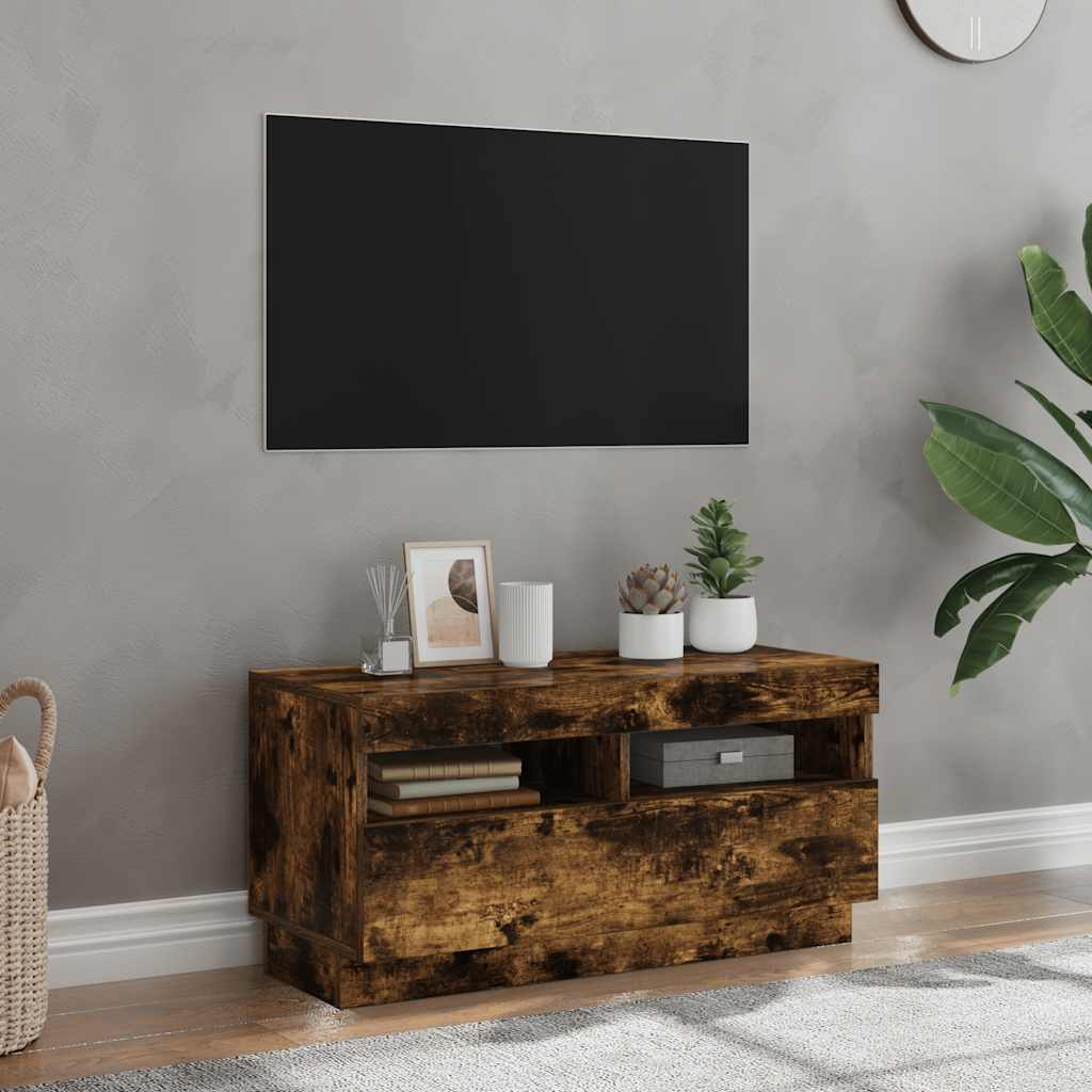 Meuble TV avec lumières LED chêne fumé 80x35x40 cm - XIOS