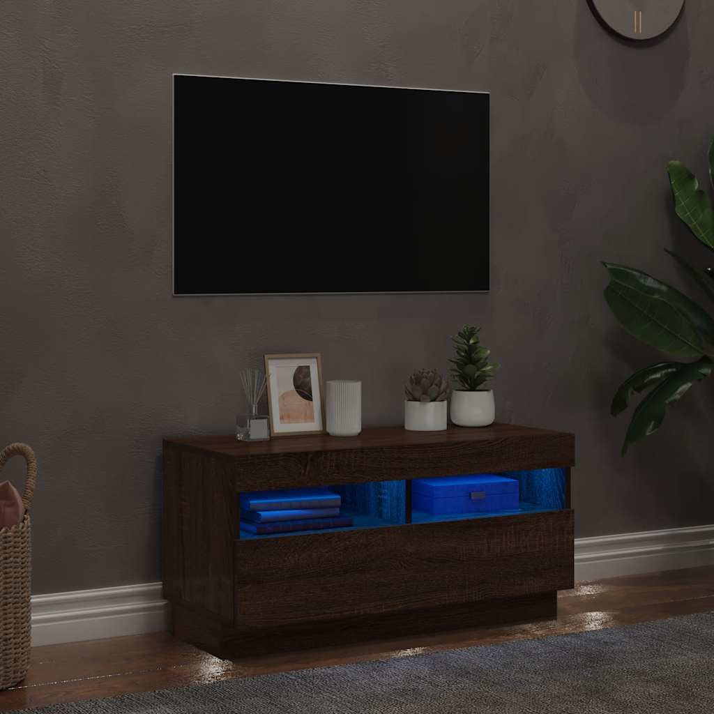 Meuble TV avec lumières LED chêne marron 80x35x40 cm - XIOS