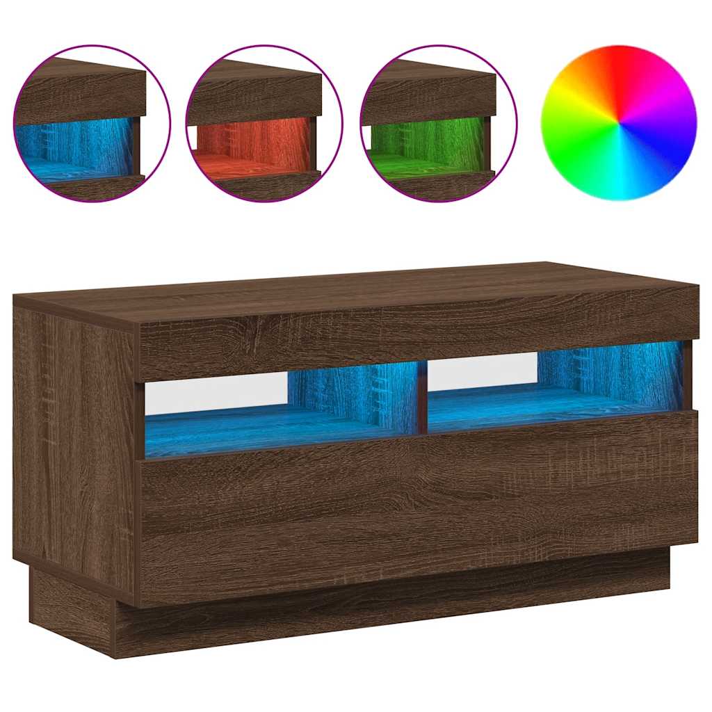 Meuble TV avec lumières LED chêne marron 80x35x40 cm - XIOS