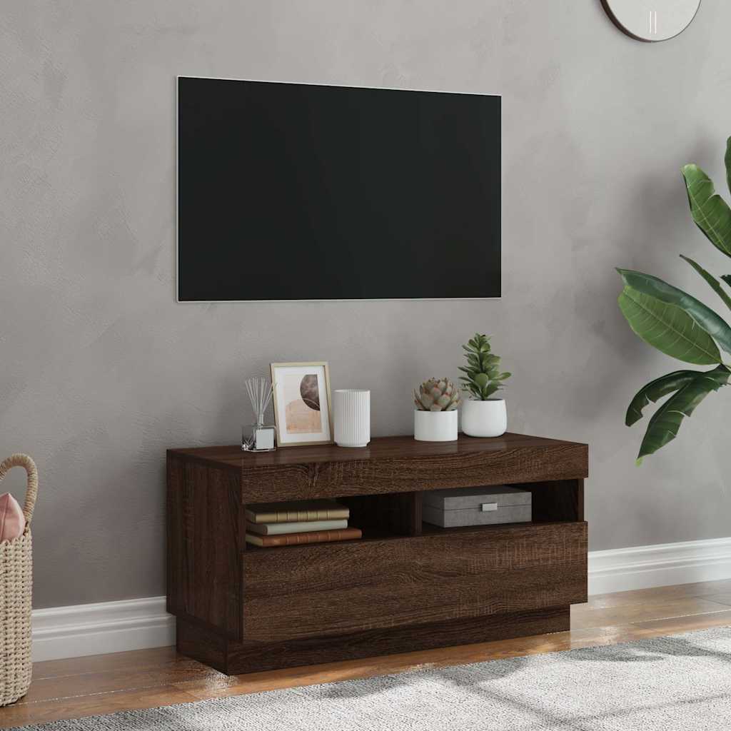 Meuble TV avec lumières LED chêne marron 80x35x40 cm - XIOS