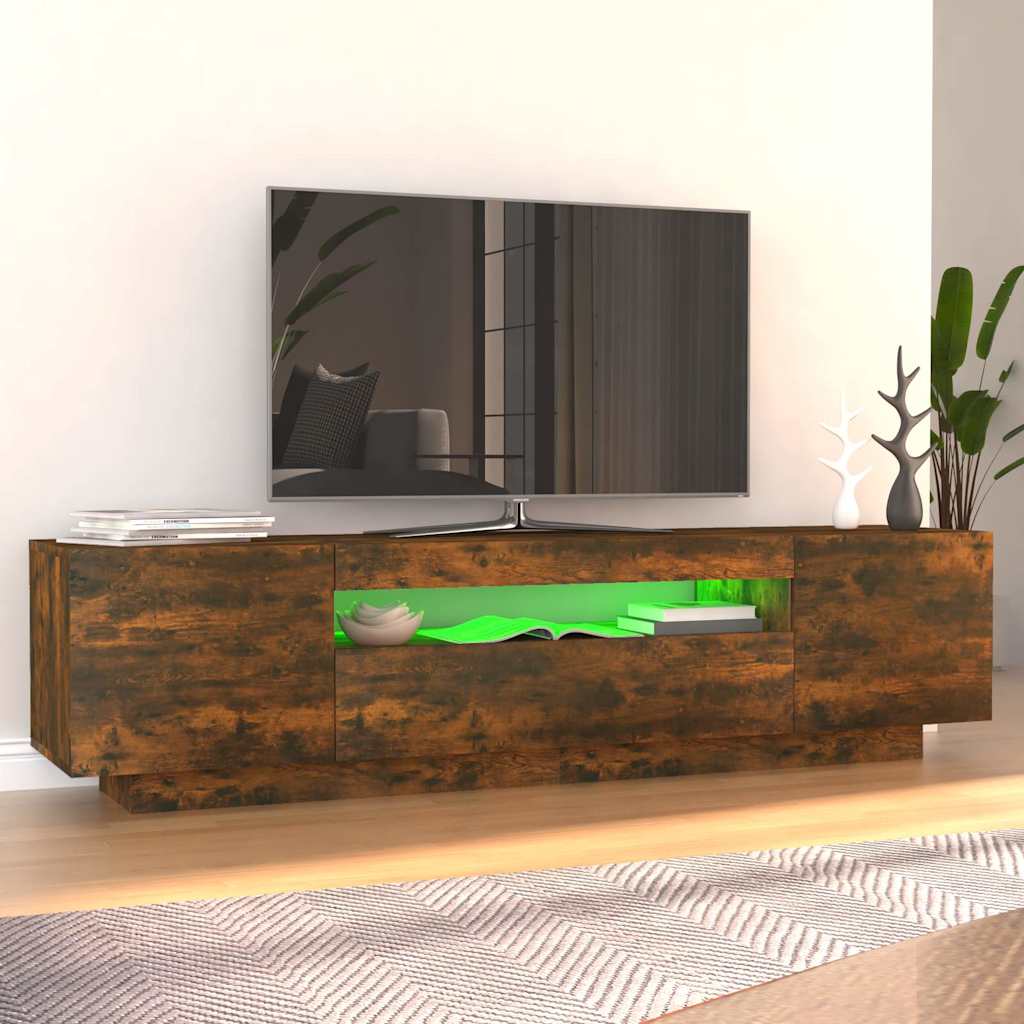 Meuble TV avec lumières LED Chêne fumé 160x35x40 cm - XIOS