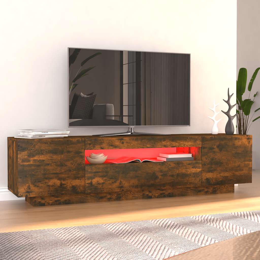 Meuble TV avec lumières LED Chêne fumé 160x35x40 cm - XIOS