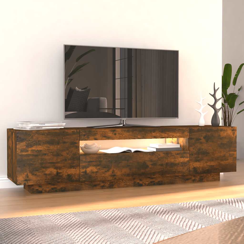 Meuble TV avec lumières LED Chêne fumé 160x35x40 cm - XIOS