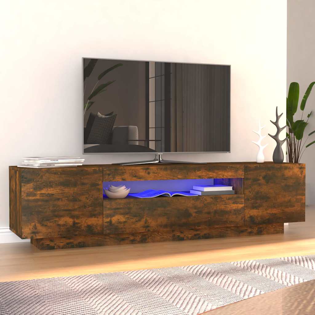 Meuble TV avec lumières LED Chêne fumé 160x35x40 cm - XIOS