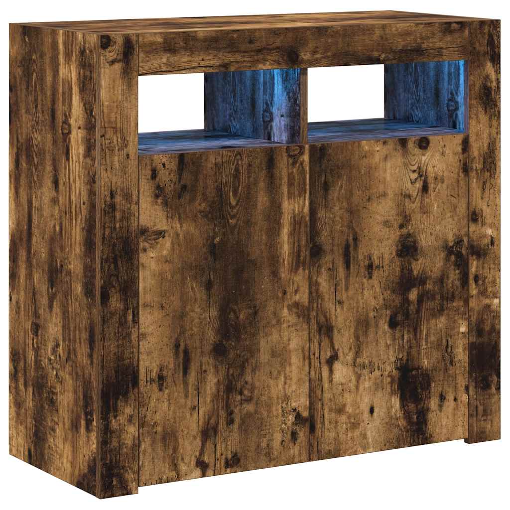 Buffet avec lumières LED chêne fumé 80x35x75 cm - XIOS