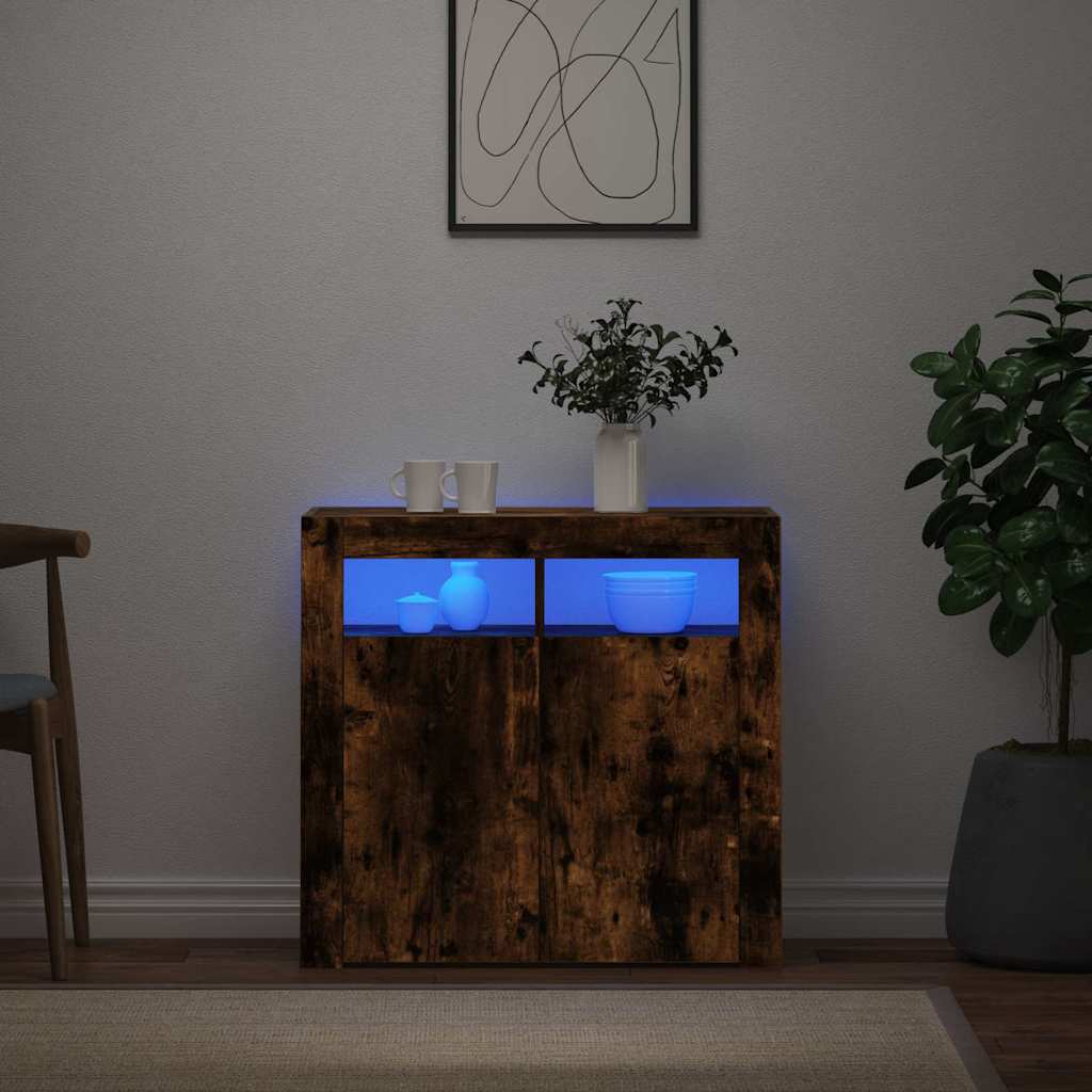 Buffet avec lumières LED chêne fumé 80x35x75 cm - XIOS