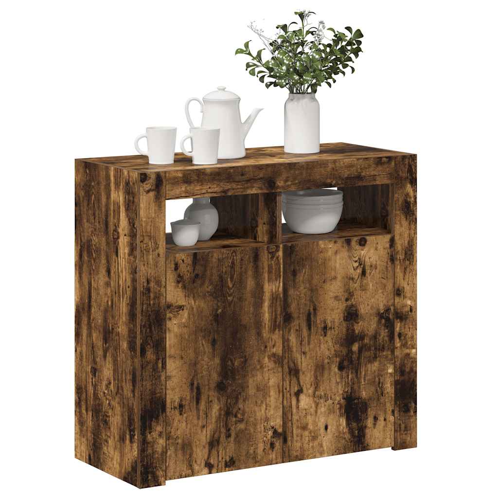 Buffet avec lumières LED chêne fumé 80x35x75 cm - XIOS