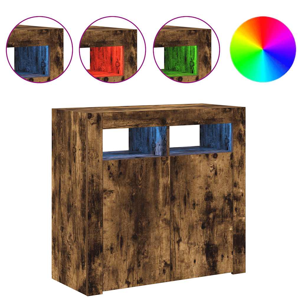 Buffet avec lumières LED chêne fumé 80x35x75 cm - XIOS