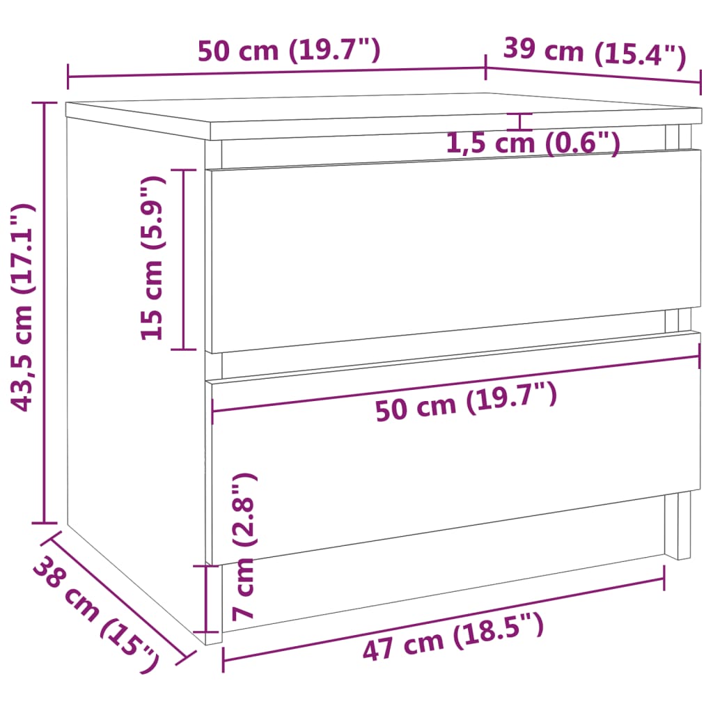 Tables de chevet 2 pcs Sonoma gris 50x39x43,5cm Bois ingénierie - XIOS