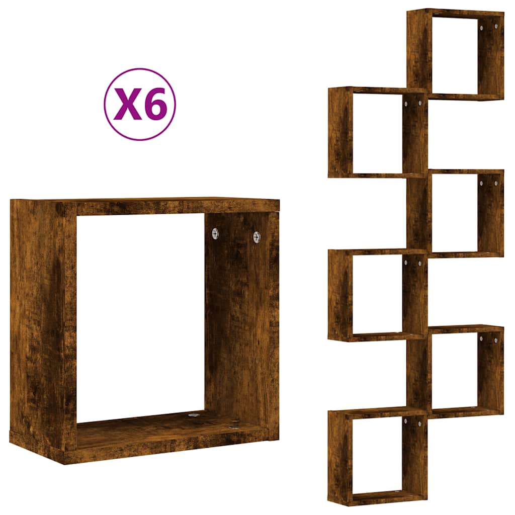 Étagères murales sous forme de cube 6 pcs chêne fumé 30x15x30cm - XIOS
