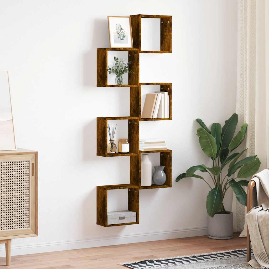 Étagères murales sous forme de cube 6 pcs chêne fumé 30x15x30cm - XIOS