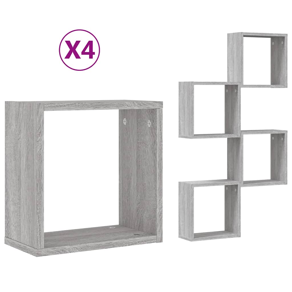 Étagères cube murales 4 pcs sonoma gris 30x15x30 cm - XIOS