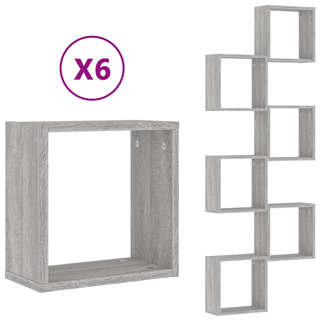 Étagères cube murales 6 pcs sonoma gris 30x15x30 cm - XIOS
