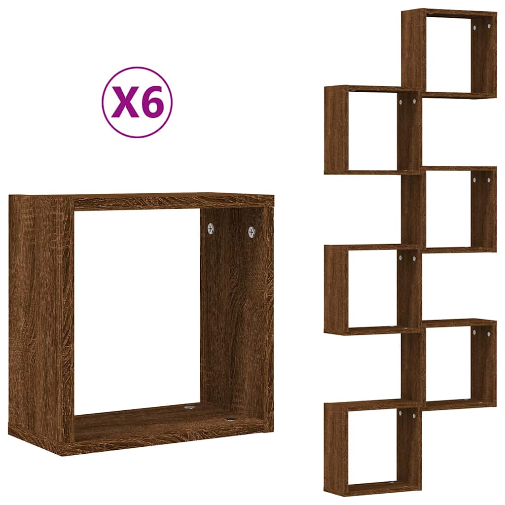 Étagères murales sous forme cube 6 pcs chêne marron 30x15x30cm - XIOS